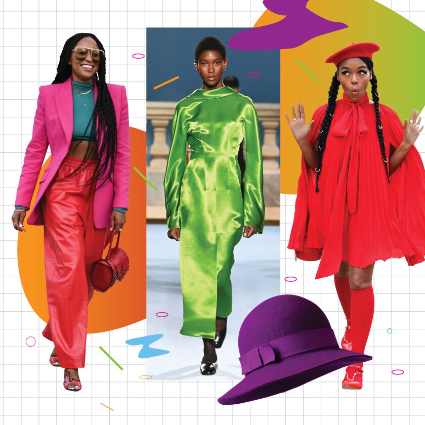 Collage of women wearing colorful outfits