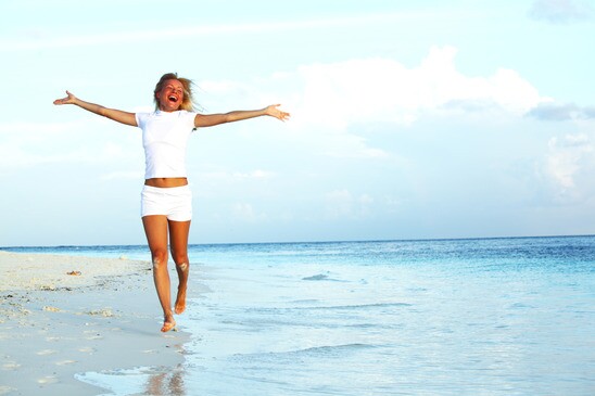 happy tropical girl run