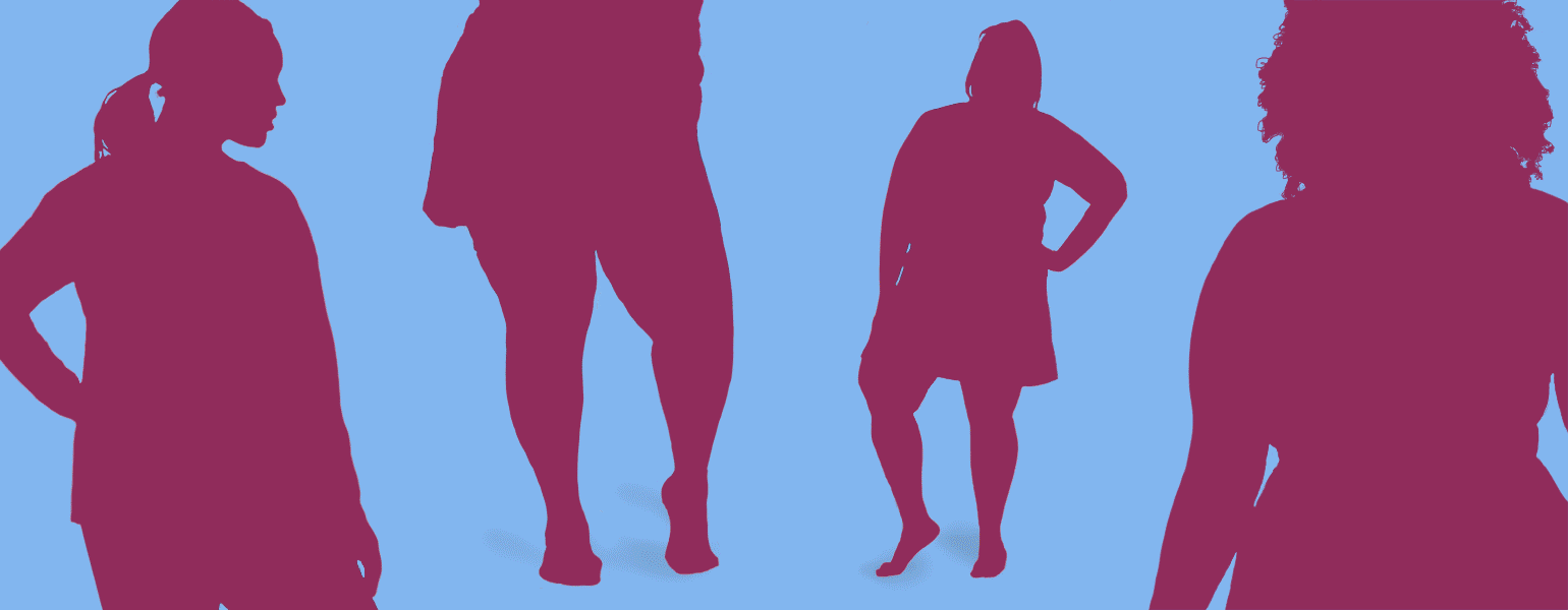 An animated graphic in women in various pieces of workout clothing.