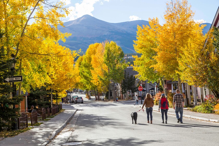 People walking down the street in the town of Breckenridge, Colorado 
