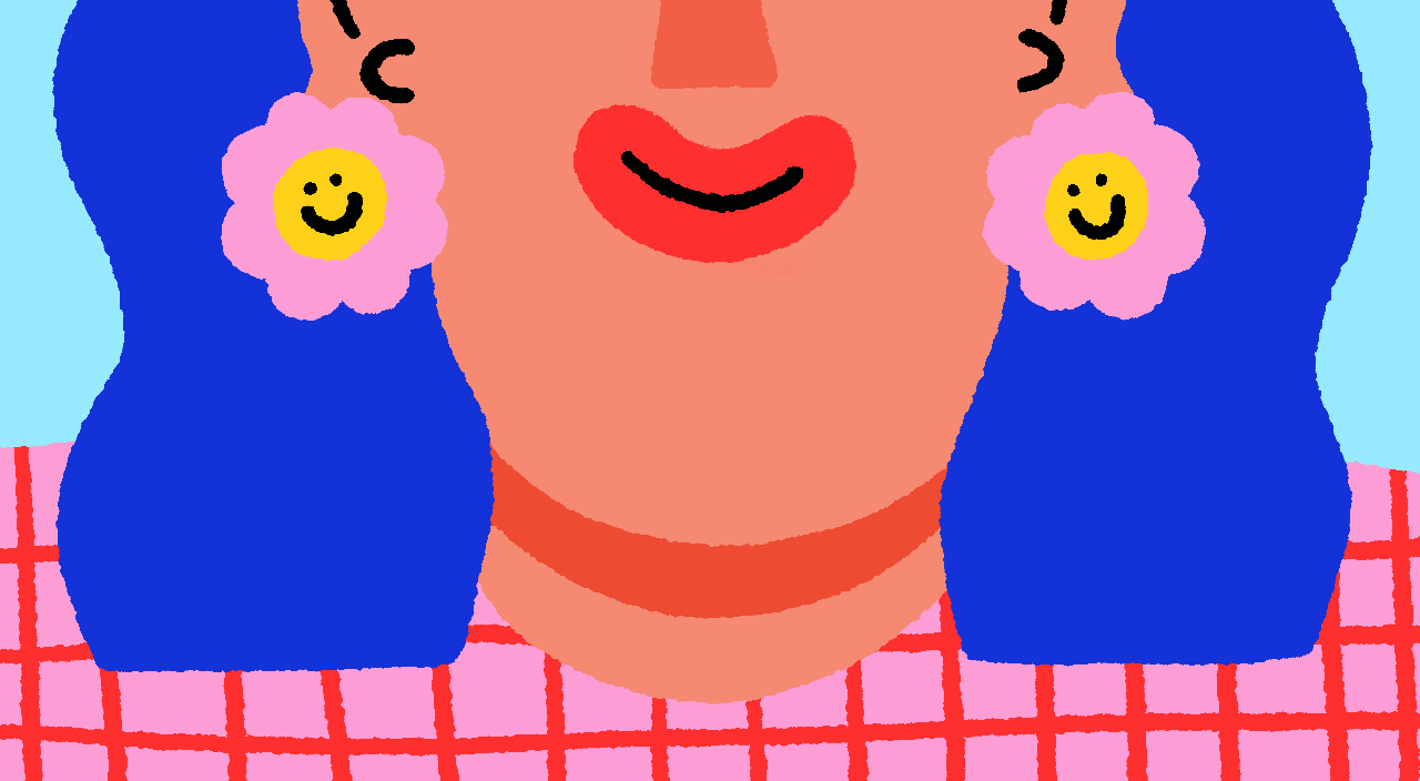 gif of woman with pretty flower smiley earrings