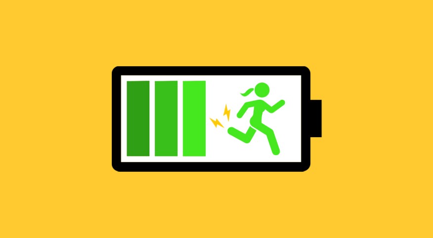 woman running, battery, gold background