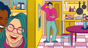 illustration_of_best_friends_laughing_and_husband_standing_in_kitchen_confused_by_halsey_berryman_1440x560.jpg