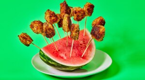 Chicken dish on colorful background