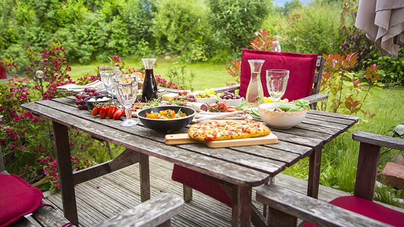 A Mediterranean antipasti on a garden table