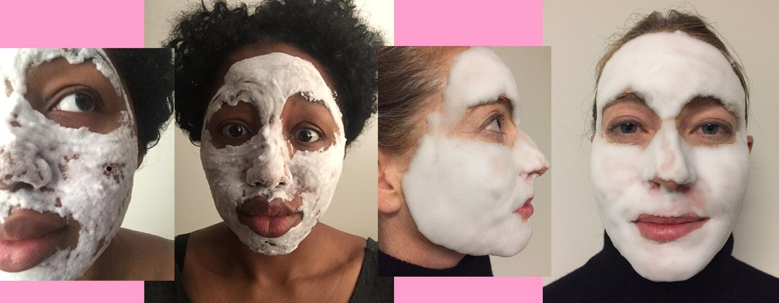 women trying bubble face masks