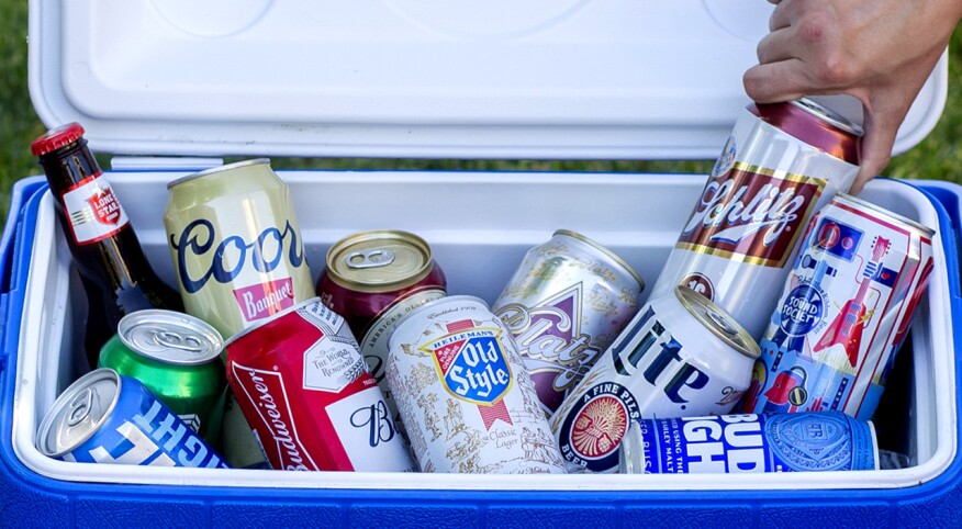 Cooler of beer cans