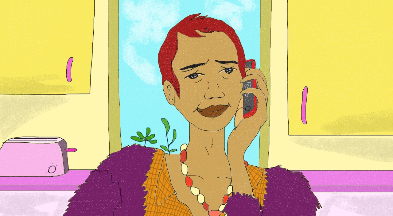 illustration of woman on the phone crying