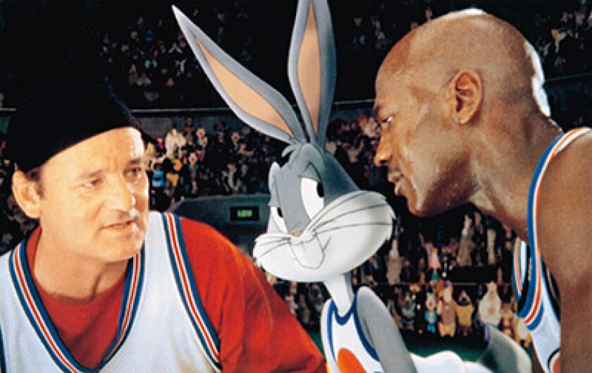 SPACE JAM, from left: Bill Murray, Bugs Bunny, Michael Jordan, 1996, © Warner Brothers/courtesy Ever