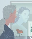 illustration of aging woman seeing her younger self reflected on mirror