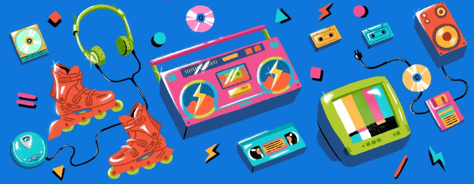 illustration of 90s electronics music playlist