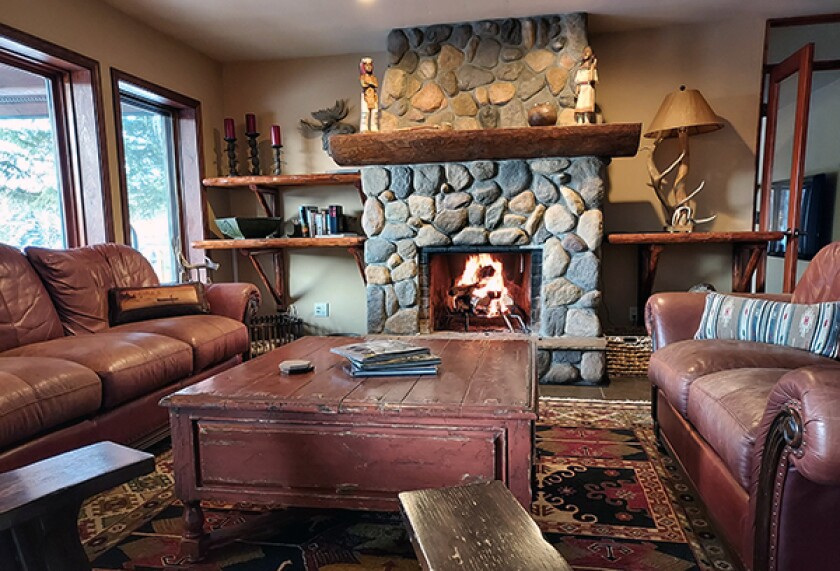 Interior of hotel fireplace