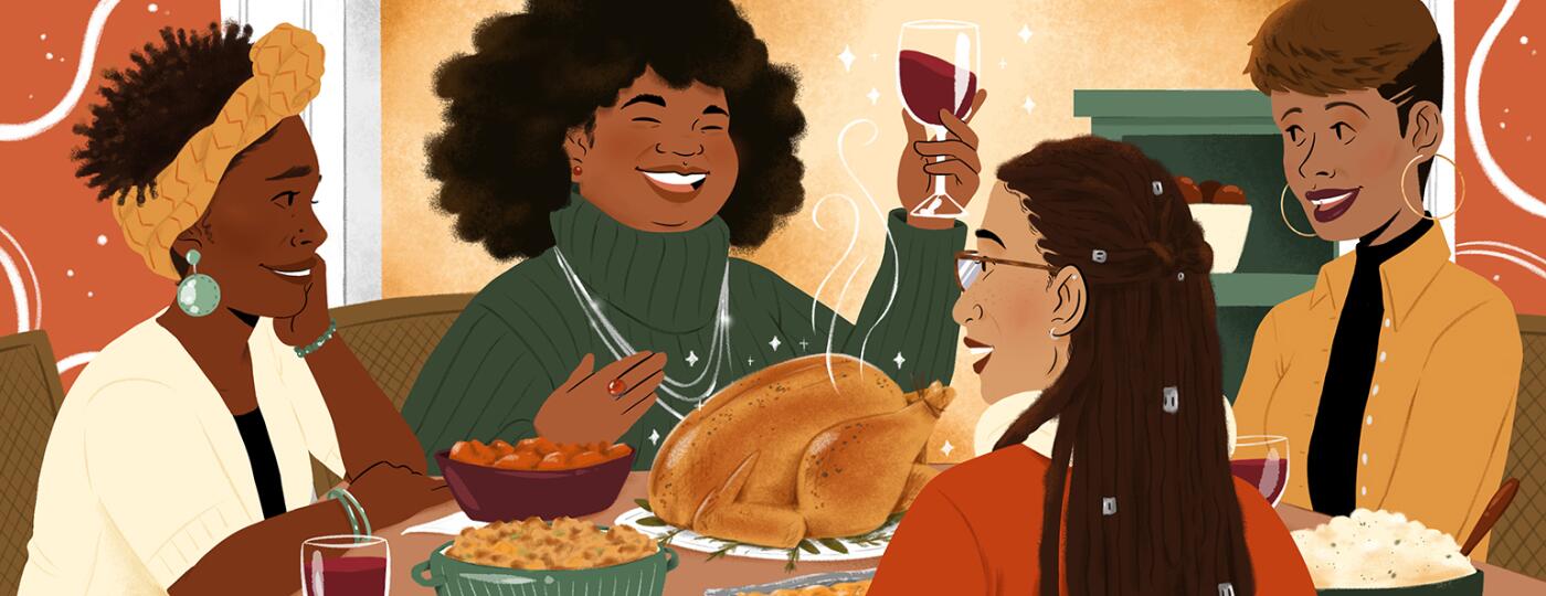 A group of women at Thanksgiving dinner.
