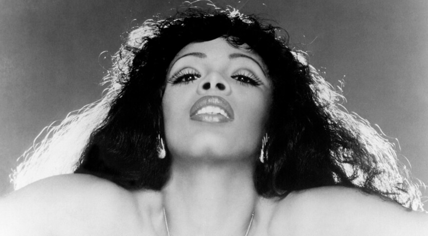 Black and white portrait of Donna Summer