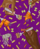 illustration of pasta noodles and hands holding forks with pastas and measuring tapes