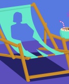illustration of beach chair with female body cut out, retirement