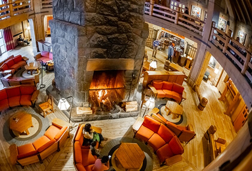 Interior of hotel fireplace