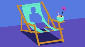 illustration of beach chair with female body cut out, retirement