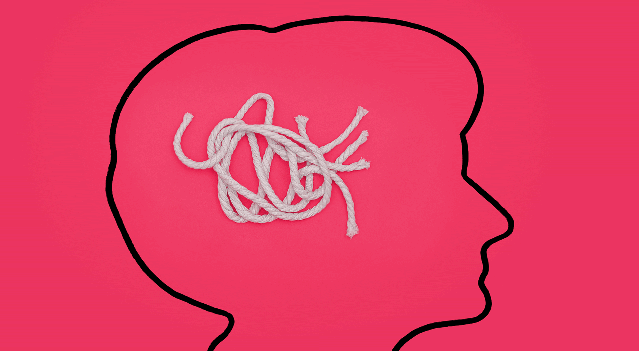 gif of jumbled string turning into image of hammock with palm trees, stress