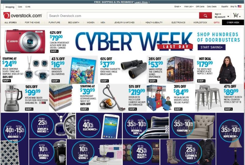 A screen shot of the popular website: Overstock.com