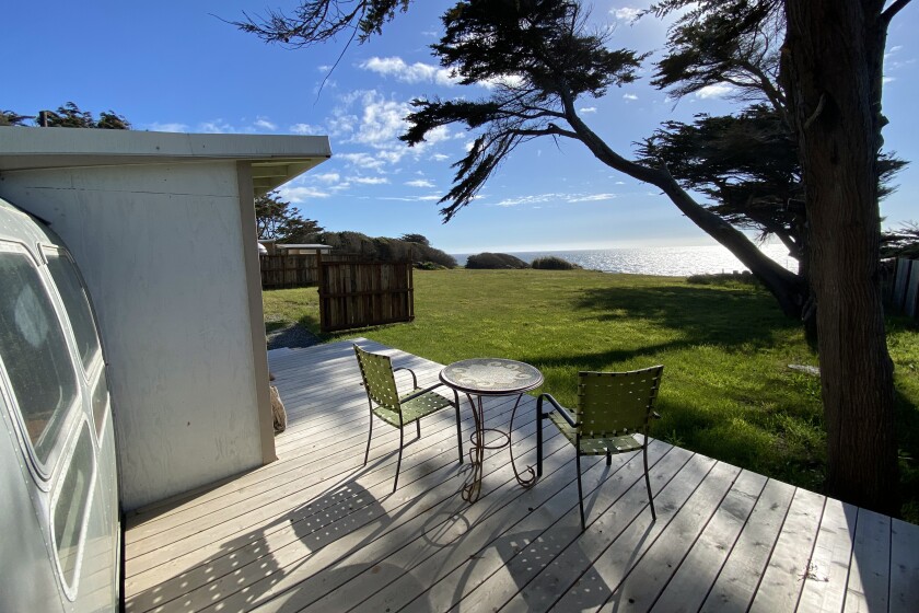 Airstream dubbed “The Cape,” in Silver Cypress Resort on the bluff overlooking Nesika Beach, OR