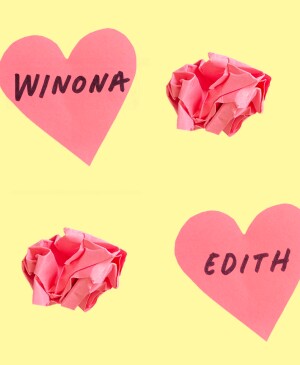image of post-it hearts with names of girls and crumpled up post-its