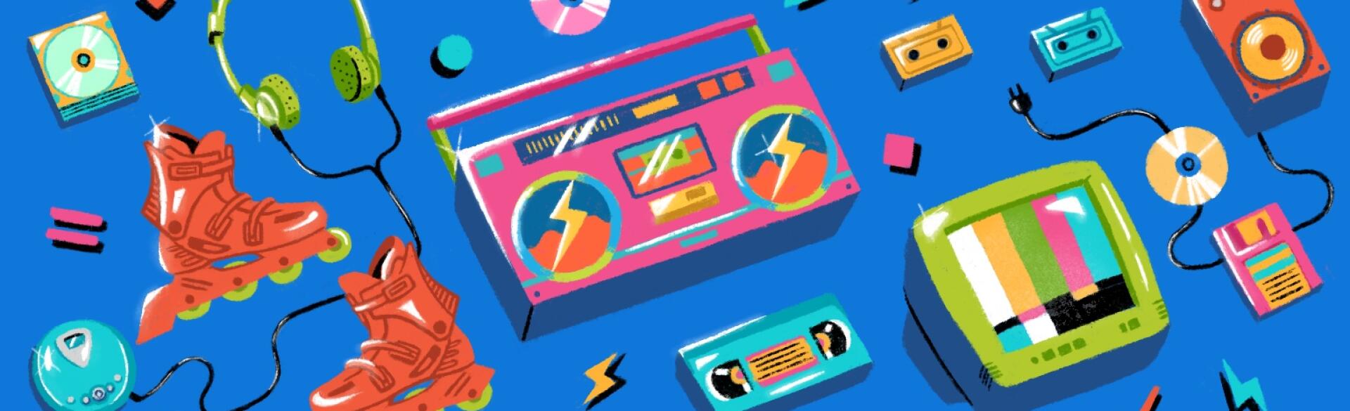illustration of 90s electronics music playlist