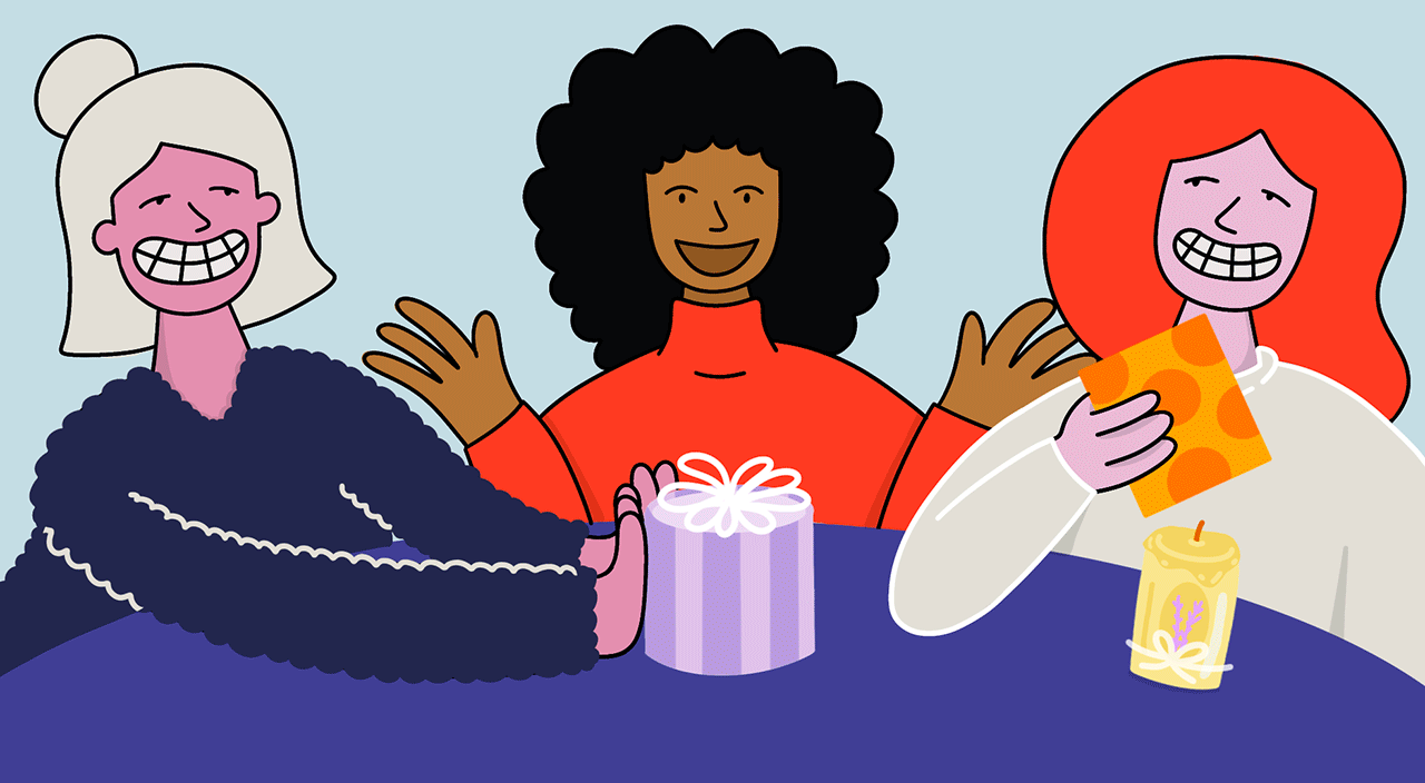 gif illustration of friends regifting presents