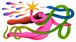 illustration of snake wrapped around woman holding a star