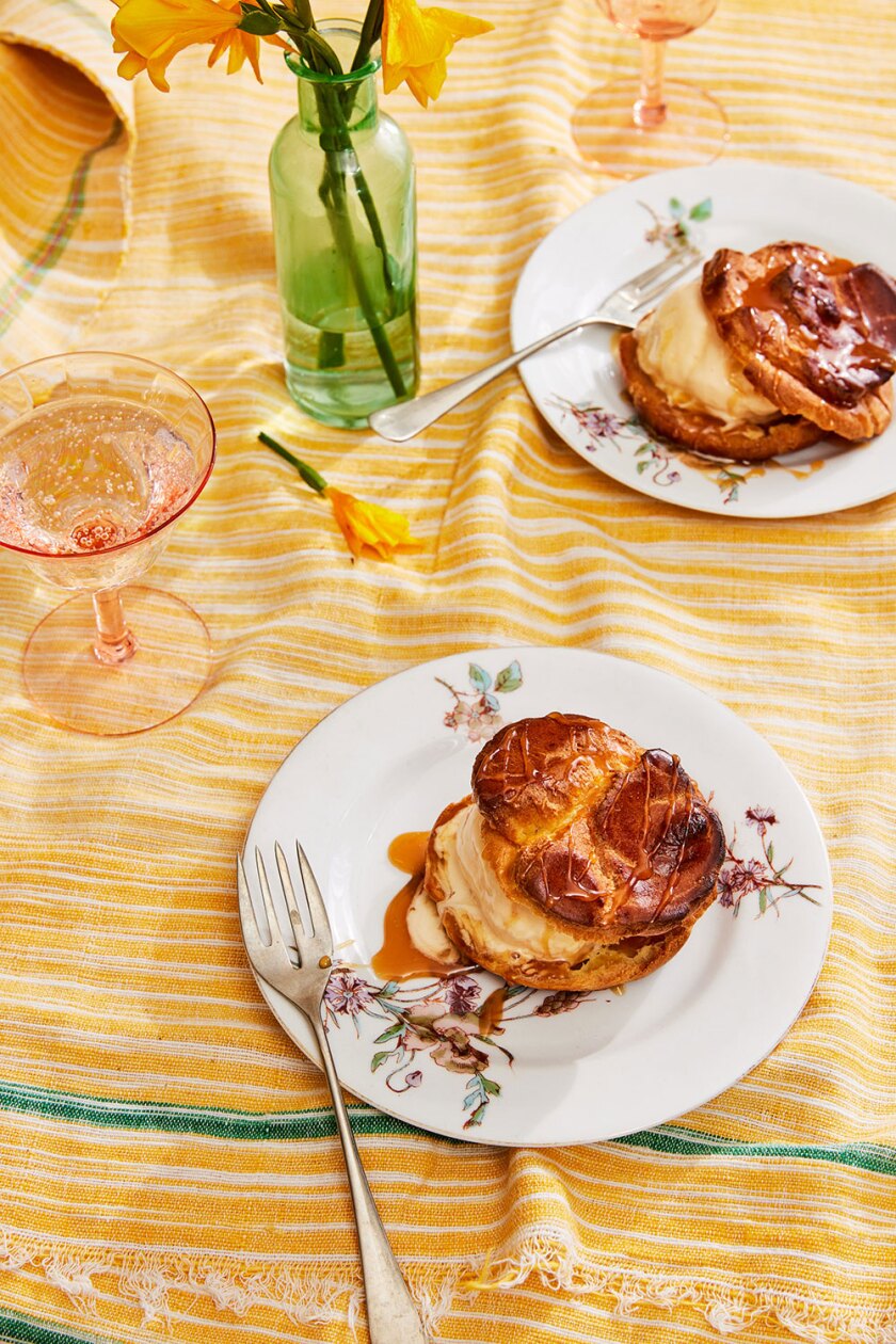 summer dessert styled with colorful table setting