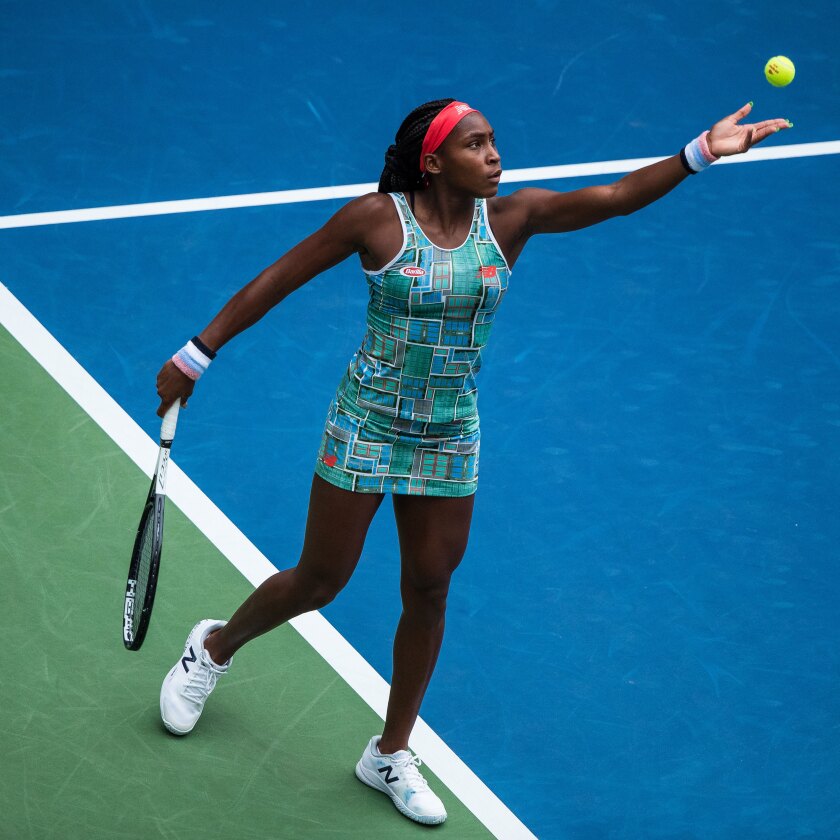 Coco Gauff portrait of her hitting a tennis ball