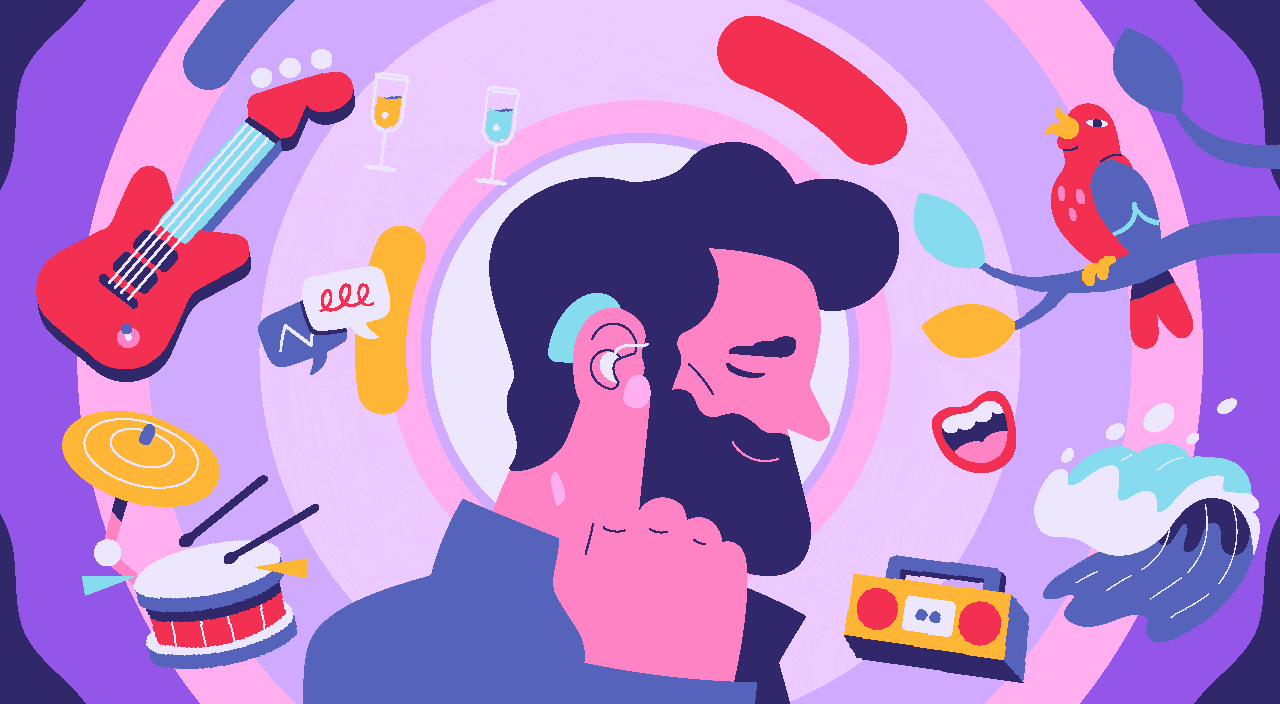 Illustration of man with hearing aids