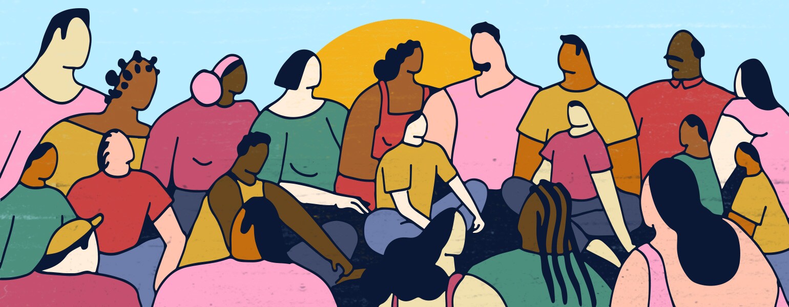 illustration of people sitting together by alexandra bowman
