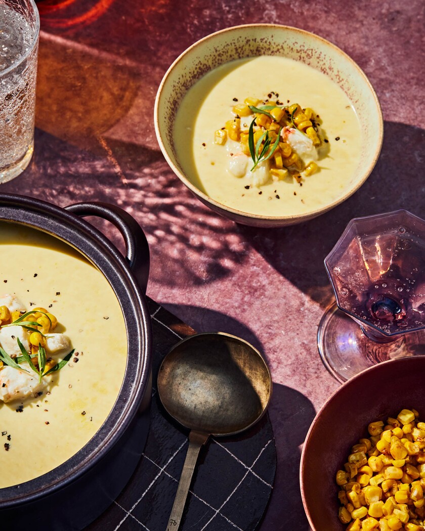 Soup styled on table with autumn decor