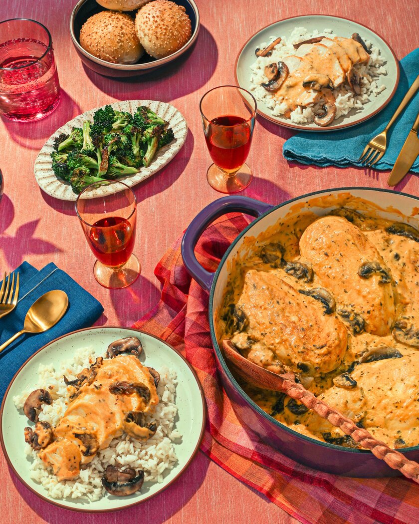 Crockpot meals styled on bright surface