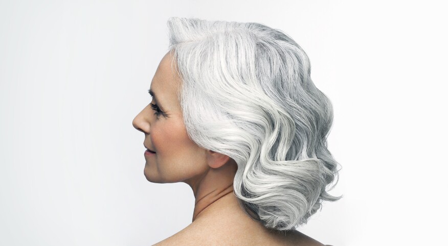 Woman with white and gray hair