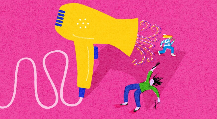 illustration of hairdryer blowing away previous hair colorist