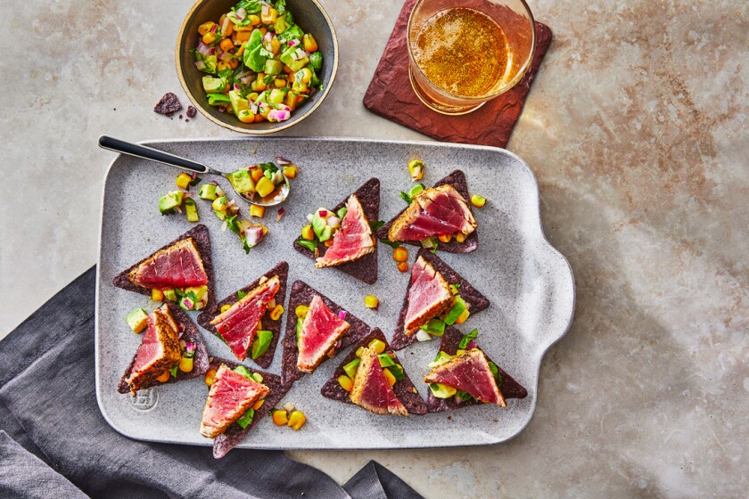 Tuna won tons on a plate