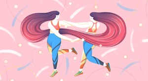 illustration of women holding hands wearing identical outfits indicating self love