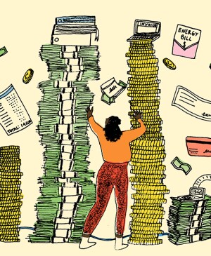 illustration of woman organizing her financial life