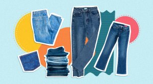 photo collage of comfortable blue jeans for stylish older women