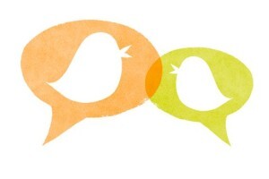 Tweeting birds with speech bubbles