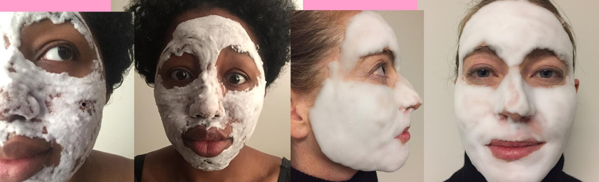women trying bubble face masks