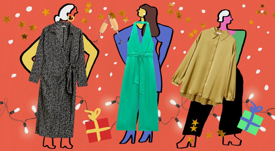 photo illustration of 3 women modeling holiday clothes