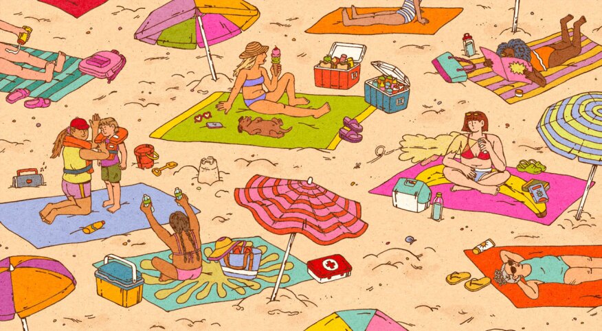 illustration of people enjoying beach activities