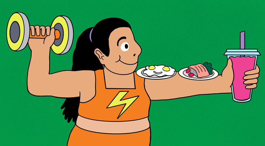illustration_of_woman_working_out_and_balancing_healthy_food_by_Madeline McMahon_1280x704