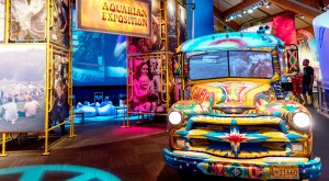 Psychedelic Painted Bus in The Museum of the Woodstock Festival Bethel Woods New York State USA