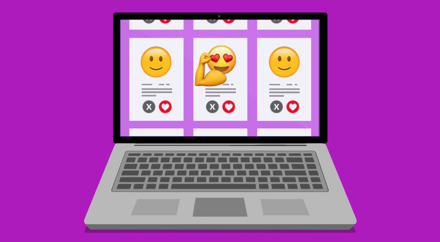 illustration of laptop with dating profiles on screen