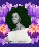 photo collage of diana ross surrounded by blooming flowers