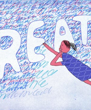 illustration of woman writing breathe